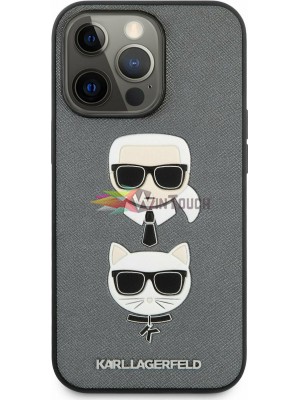 Karl Lagerfeld Saffiano Karl and Choupette Heads Case για Apple Iphone 13 Pro Max (6,7) Silver - KLHCP13XSAKICKCSL Karl Lagerfeld Saffiano Karl and Choupette Heads Case για Apple Iphone 13 Pro Max (6,7) Silver - KLHCP13XSAKICKCSL