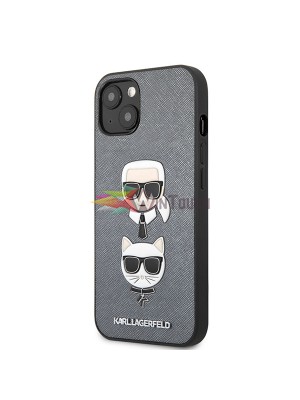 Karl Lagerfeld Saffiano Karl and Choupette Heads Case για Apple iPhone 13 (6.1) Silver Karl Lagerfeld Saffiano Karl and Choupette Heads Case για Apple iPhone 13 (6.1) Silver
