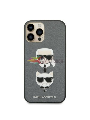 Karl Lagerfeld Saffiano Karl and Choupette Heads Case για Apple iPhone 13/13 Pro (6.1) Silver Karl Lagerfeld Saffiano Karl and Choupette Heads Case για Apple iPhone 13/13 Pro (6.1) Silver