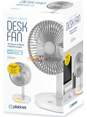 Platinet Rechargeable Desk Fan 1200 mah White/Grey