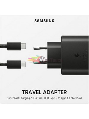 Γνήσιος ταχυφορτιστής Samsung EP-T4510XBEG 5A 45W με καλώδιο δεδομένων USB Type-C Μαύρο -  Retail Box