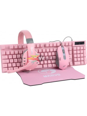 MARVO CM370 GAMING SET, ΡΟΖ, ΠΛΗΚΤΡΟΛΟΓΙΟ + ΠΟΝΤΙΚΙ + MOUSEPAD + ΑΚΟΥΣΤΙΚΑ