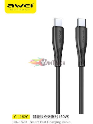 Awei Cl-182c USB 2.0 Cable USB-C male - USB-C 60W 1m - Μαύρο Awei Cl-182c USB 2.0 Cable USB-C male - USB-C 60W 1m - Μαύρο