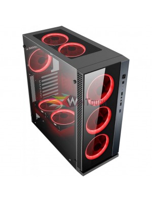 POWERTECH Gaming case PT-903, tempered glass, 4x Dual ring RGB fans